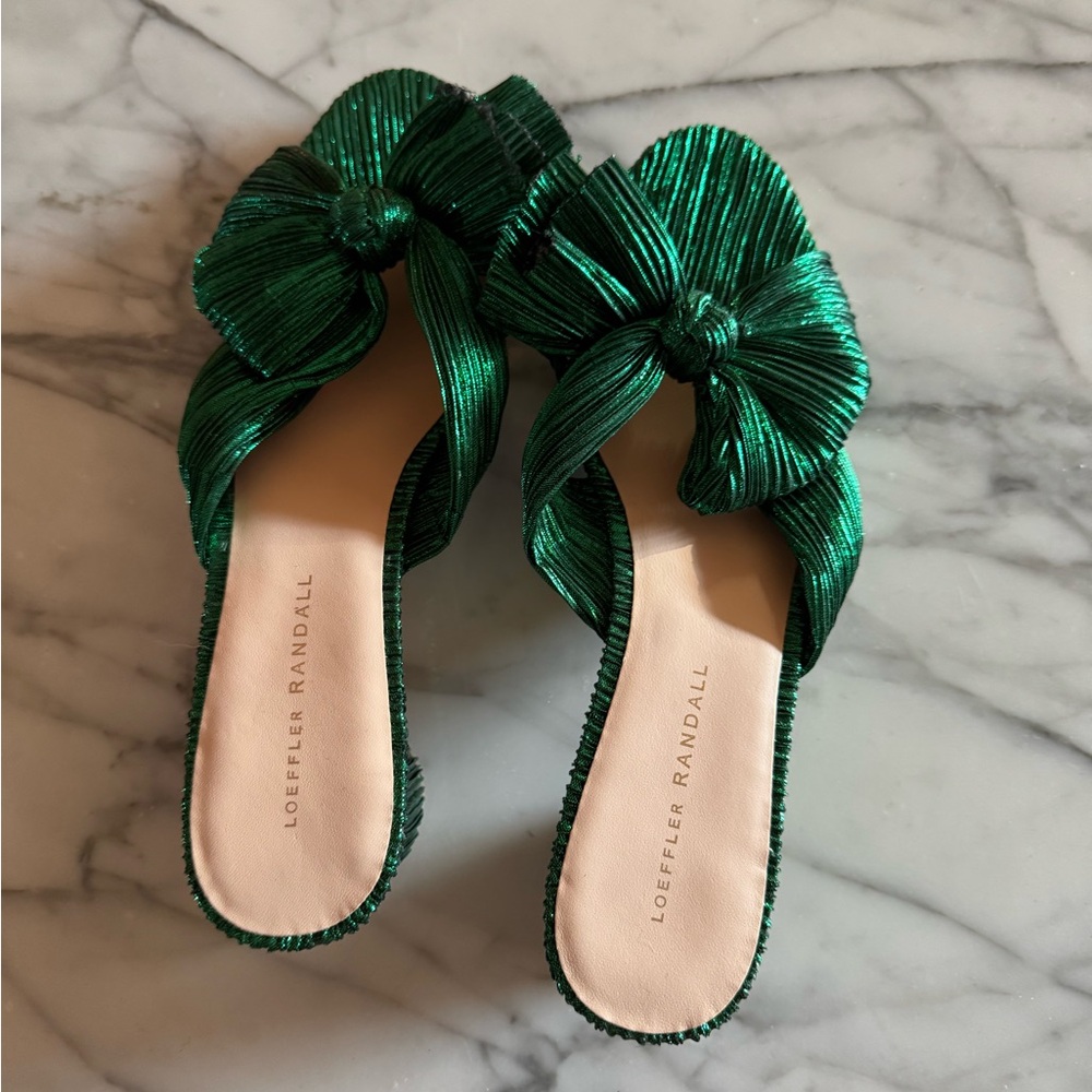 Loeffler Randall Green Bow Knot Pleated Mules